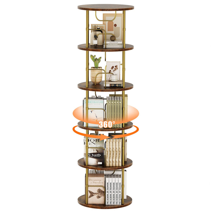 3–5 Tier Rotating Bookshelf Tower with 360° Spinning Display