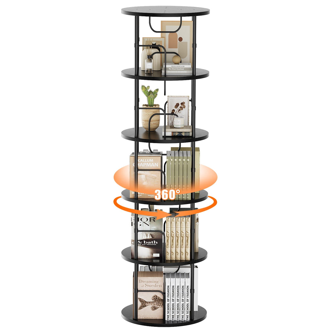 3–5 Tier Rotating Bookshelf Tower with 360° Spinning Display