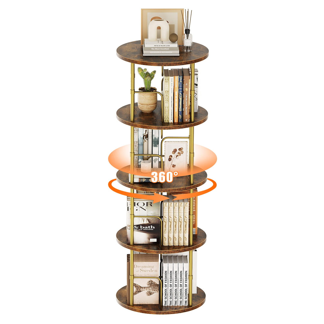 3–5 Tier Rotating Bookshelf Tower with 360° Spinning Display