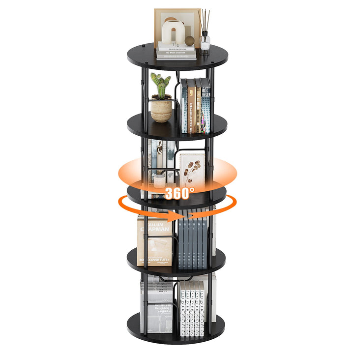 3–5 Tier Rotating Bookshelf Tower with 360° Spinning Display