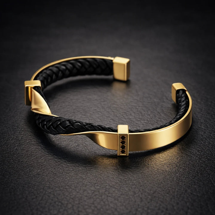 Men's leather cuff bracelet with silver clasp, flat lay main view