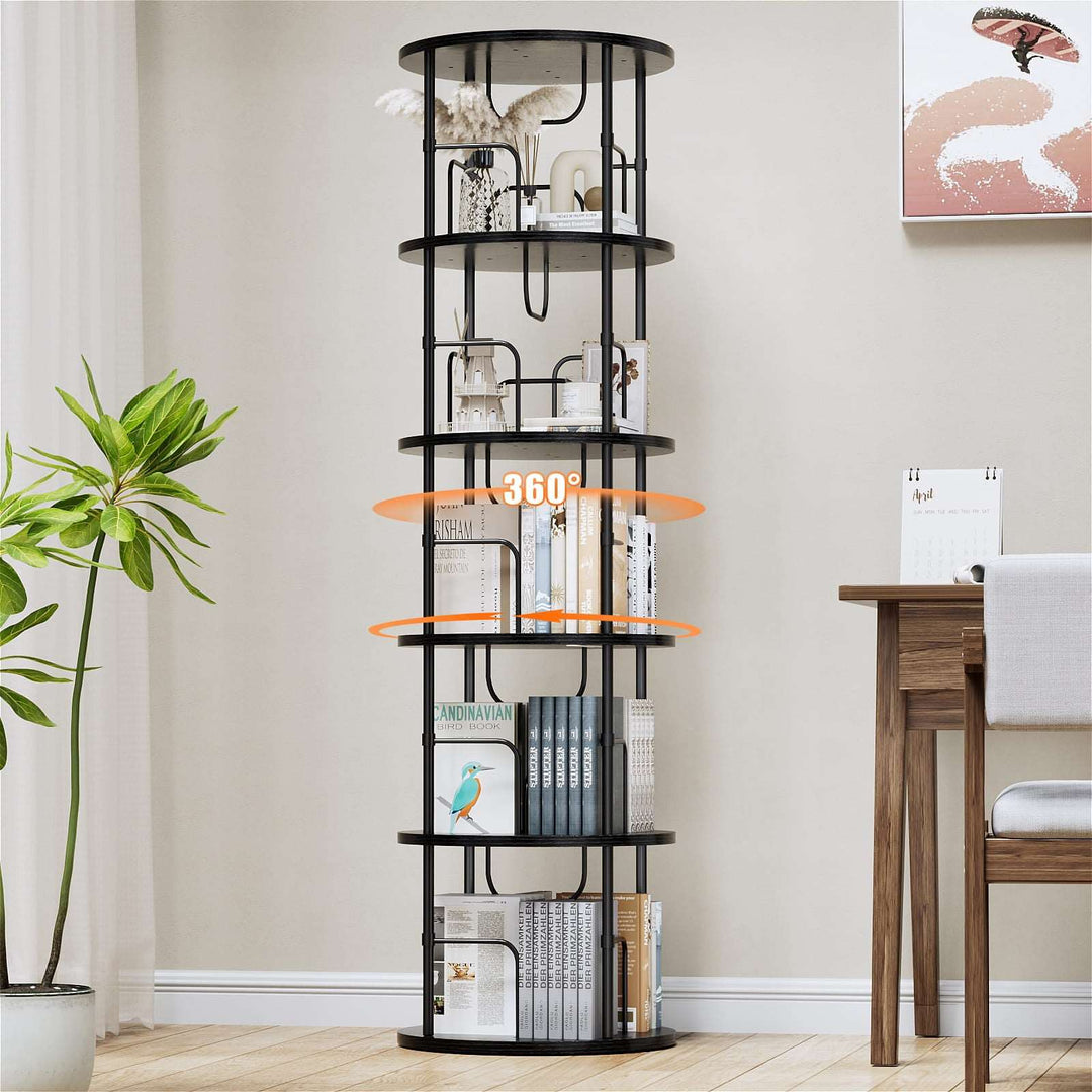 3–5 Tier Rotating Bookshelf Tower with 360° Spinning Display