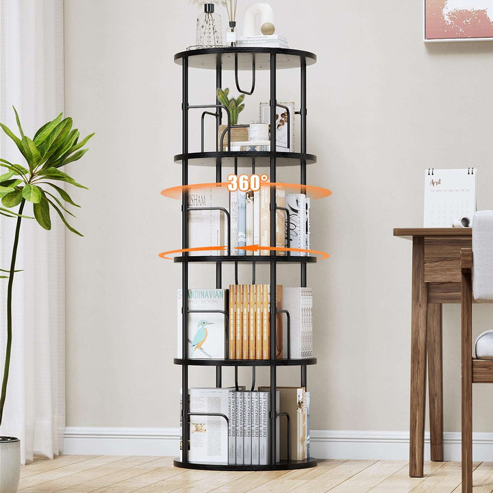 3–5 Tier Rotating Bookshelf Tower with 360° Spinning Display