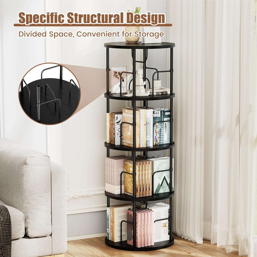 3–5 Tier Rotating Bookshelf Tower with 360° Spinning Display