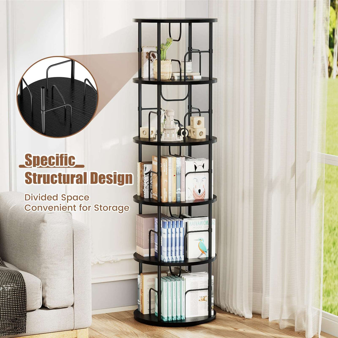 3–5 Tier Rotating Bookshelf Tower with 360° Spinning Display
