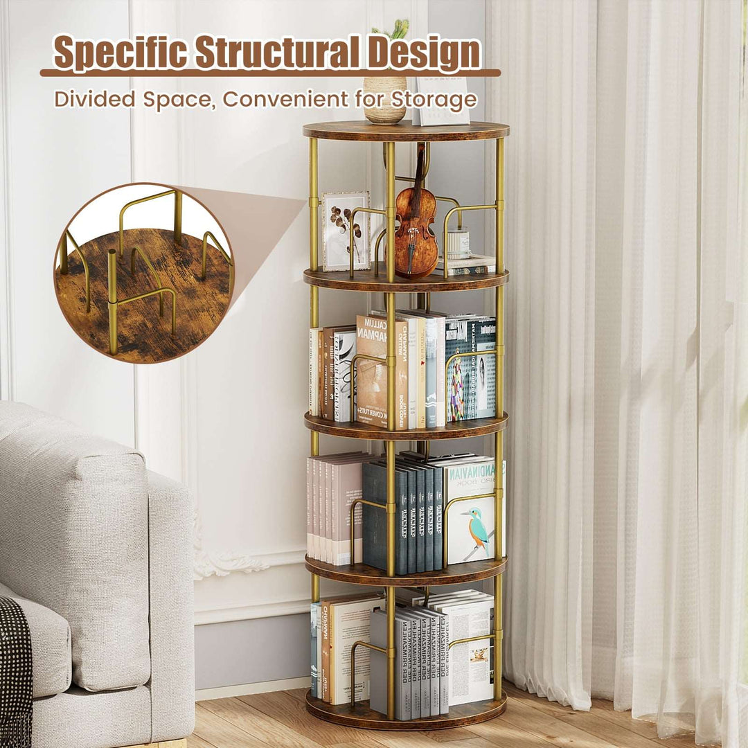 3–5 Tier Rotating Bookshelf Tower with 360° Spinning Display