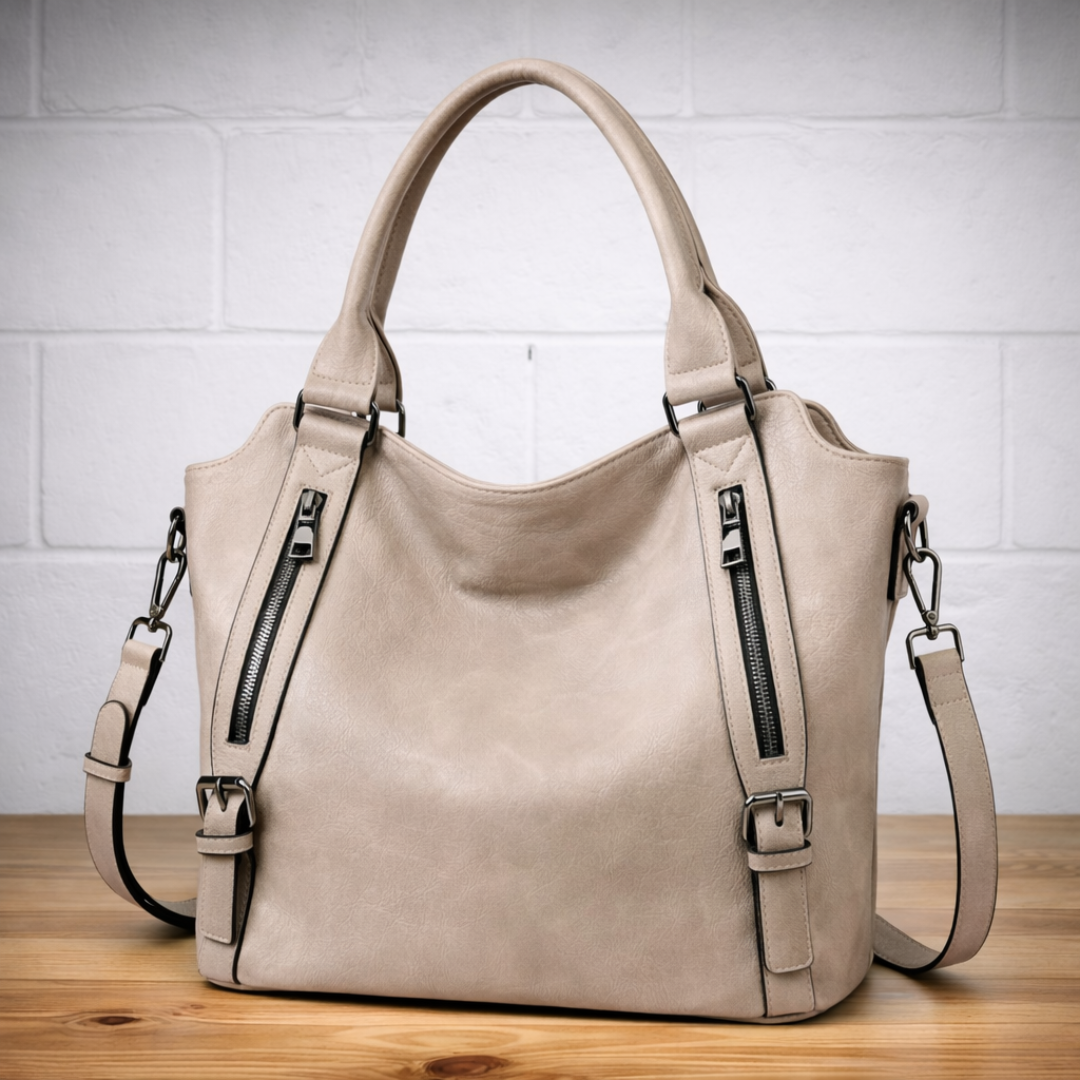 Large women's hobo bag with looped handle and matte faux leather surface