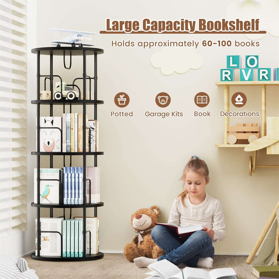 3–5 Tier Rotating Bookshelf Tower with 360° Spinning Display