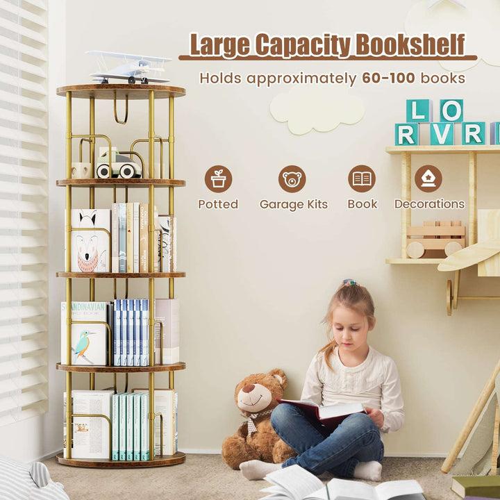 3–5 Tier Rotating Bookshelf Tower with 360° Spinning Display