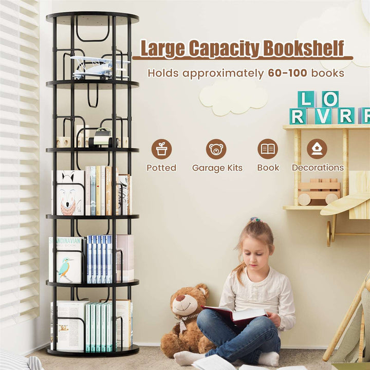 3–5 Tier Rotating Bookshelf Tower with 360° Spinning Display