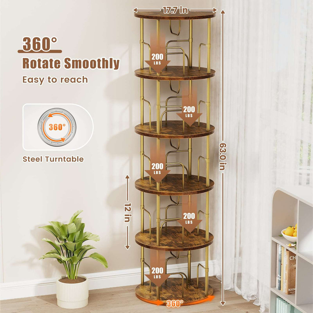 3–5 Tier Rotating Bookshelf Tower with 360° Spinning Display