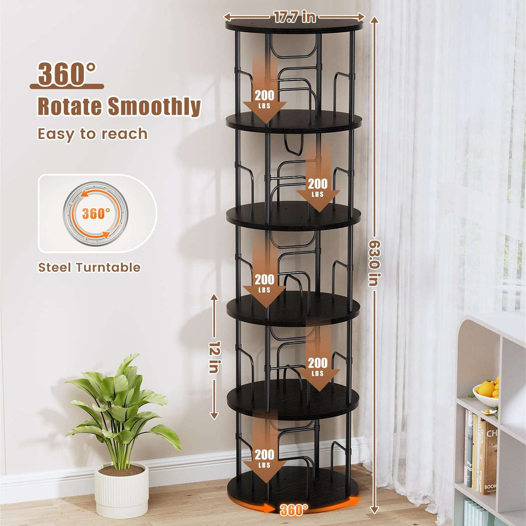 3–5 Tier Rotating Bookshelf Tower with 360° Spinning Display