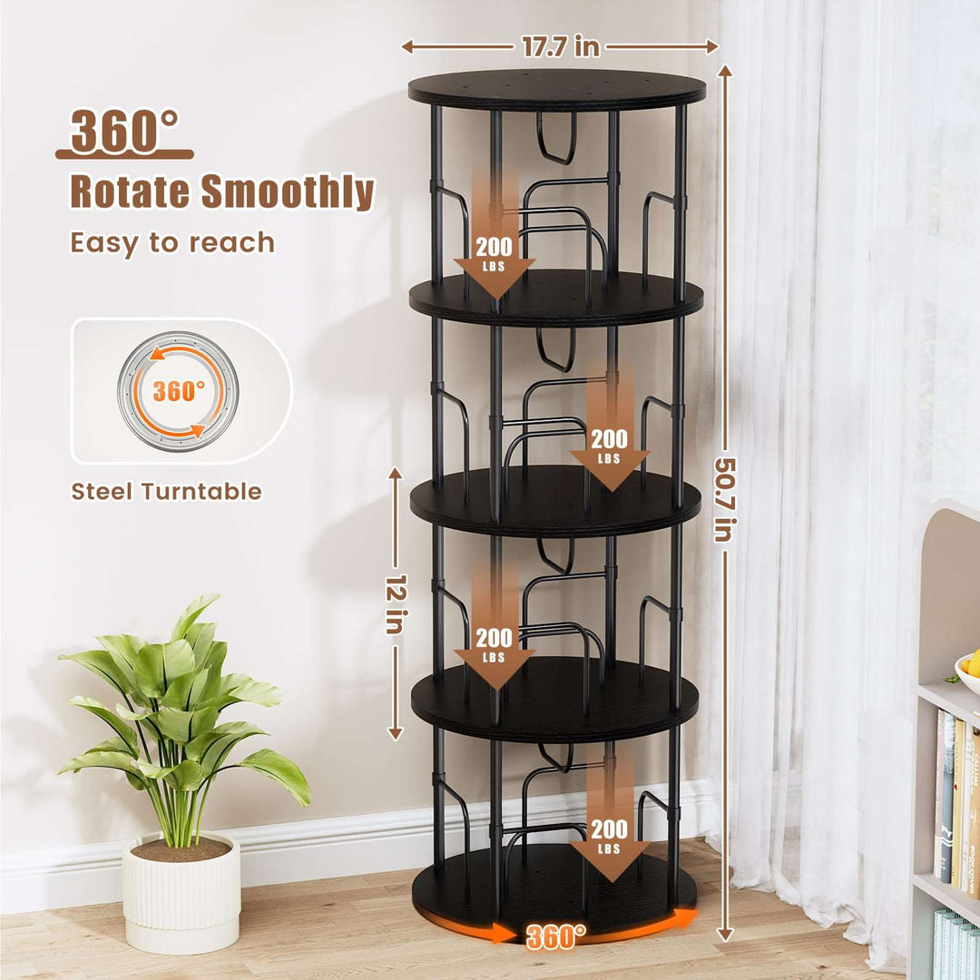 3–5 Tier Rotating Bookshelf Tower with 360° Spinning Display
