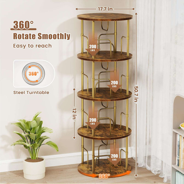 3–5 Tier Rotating Bookshelf Tower with 360° Spinning Display