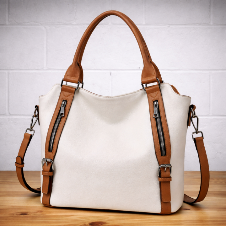 Women's everyday tote bag in smooth faux leather with buckle strap detail