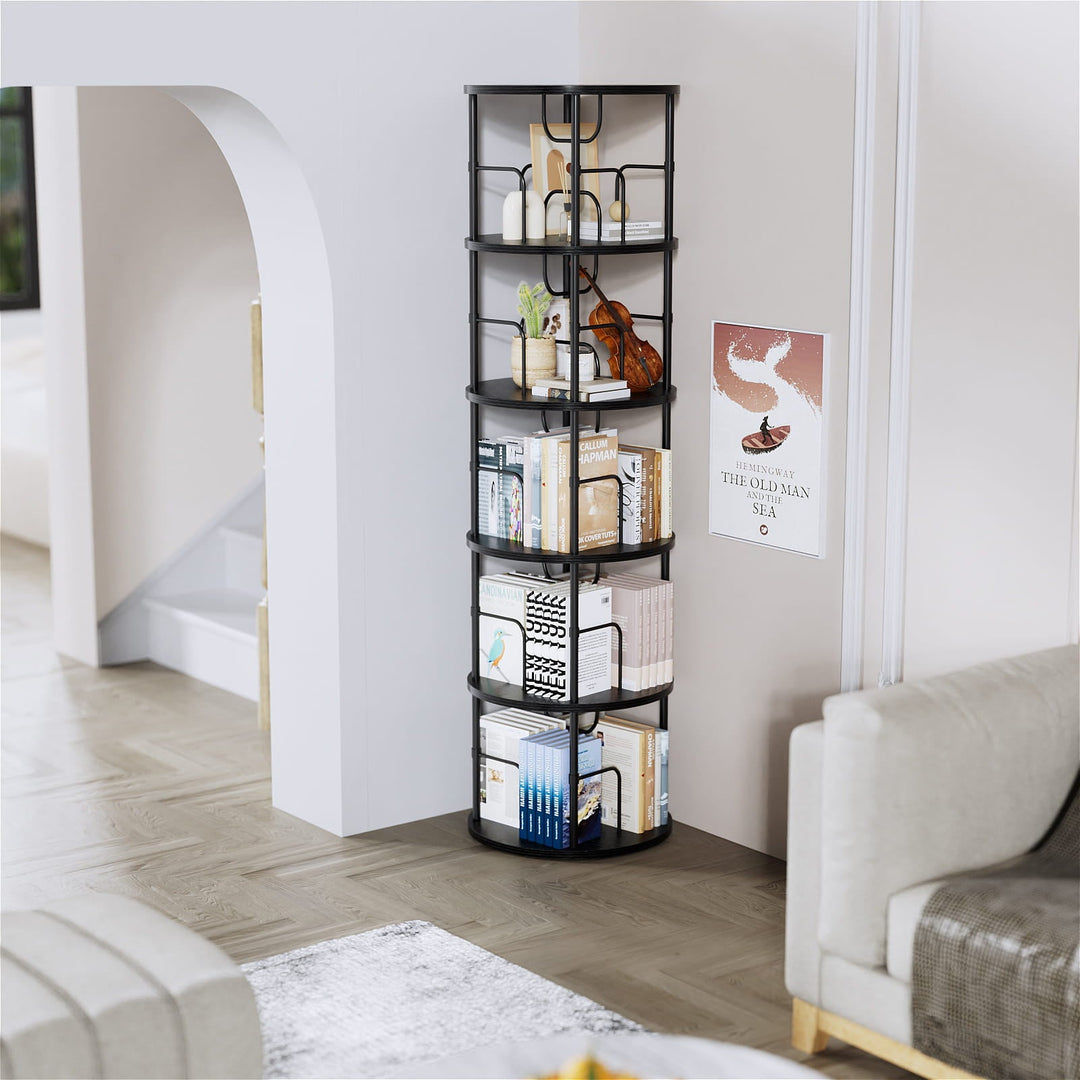 3–5 Tier Rotating Bookshelf Tower with 360° Spinning Display