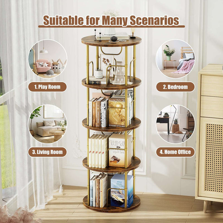 3–5 Tier Rotating Bookshelf Tower with 360° Spinning Display