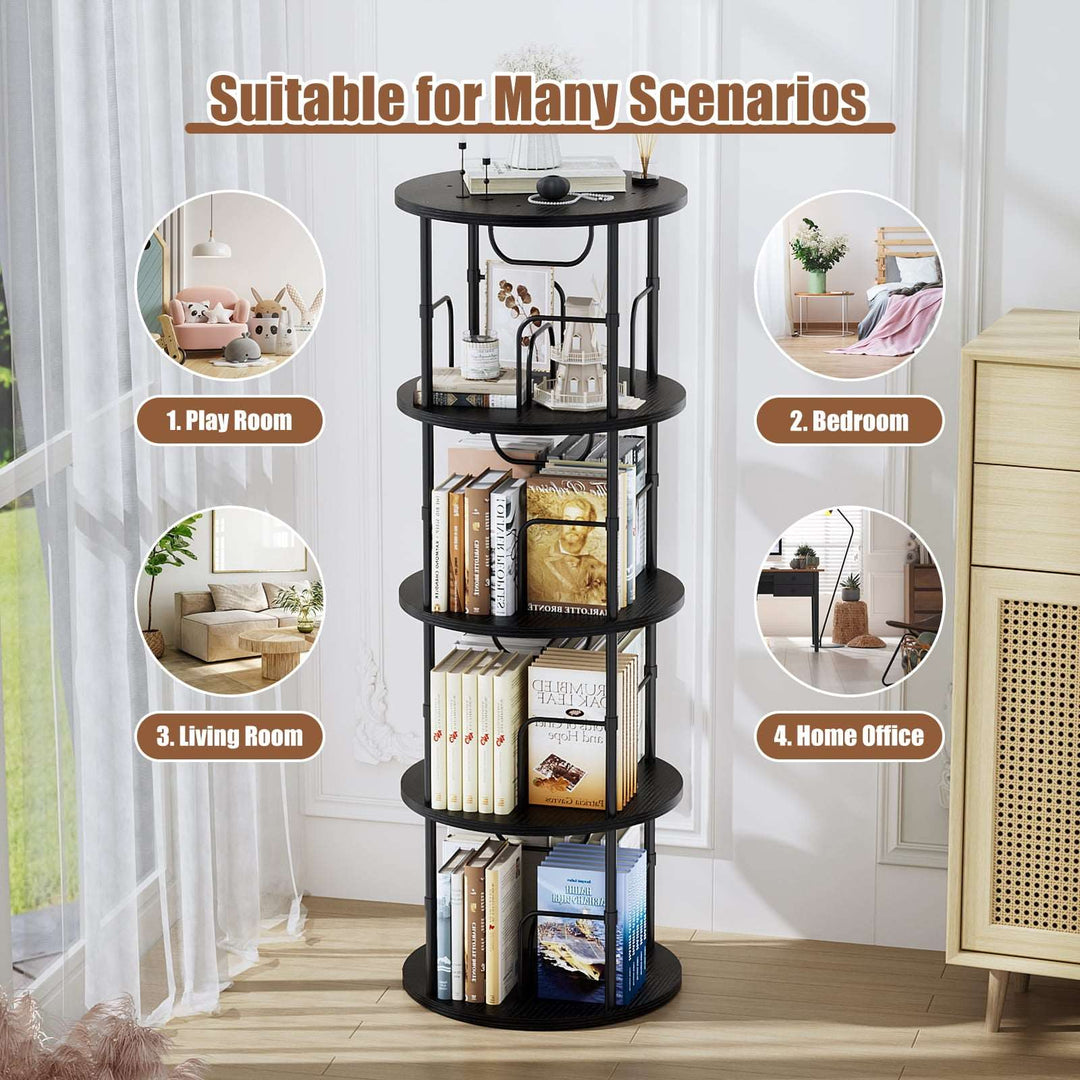 3–5 Tier Rotating Bookshelf Tower with 360° Spinning Display