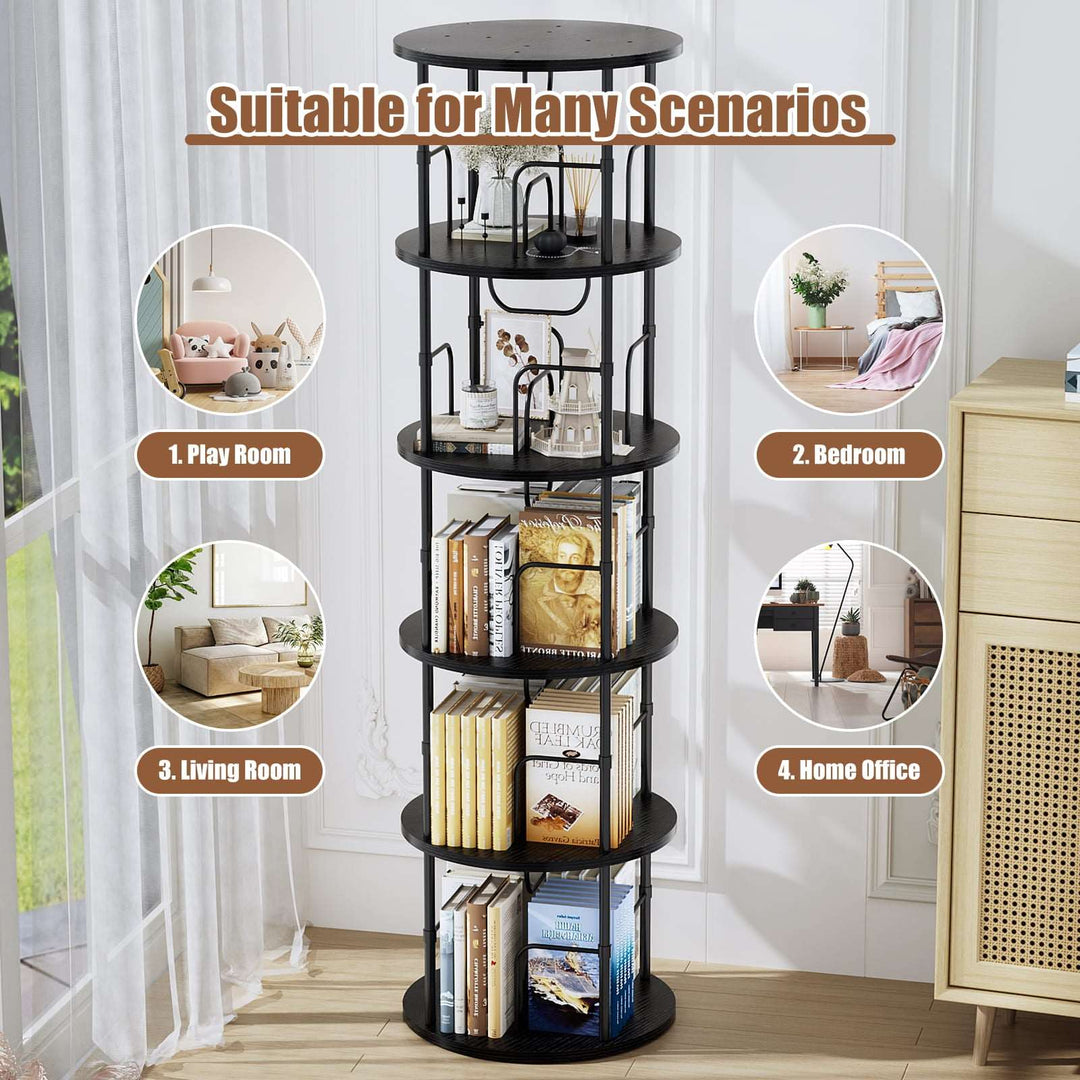 3–5 Tier Rotating Bookshelf Tower with 360° Spinning Display