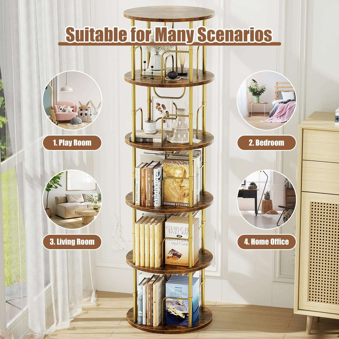 3–5 Tier Rotating Bookshelf Tower with 360° Spinning Display