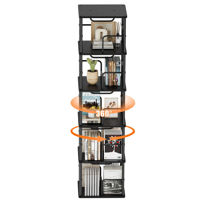 3–5 Tier Rotating Bookshelf Tower with 360° Spinning Display