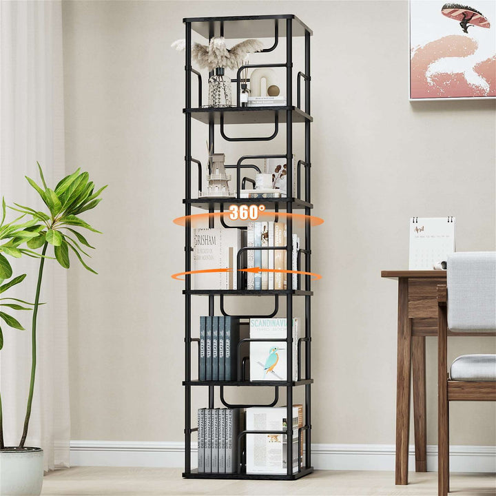 3–5 Tier Rotating Bookshelf Tower with 360° Spinning Display