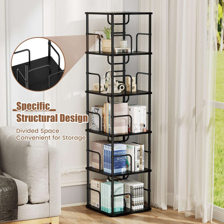 3–5 Tier Rotating Bookshelf Tower with 360° Spinning Display
