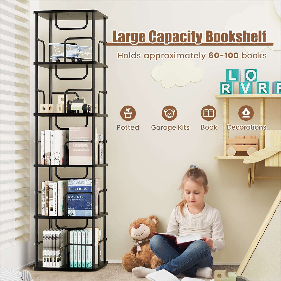 3–5 Tier Rotating Bookshelf Tower with 360° Spinning Display