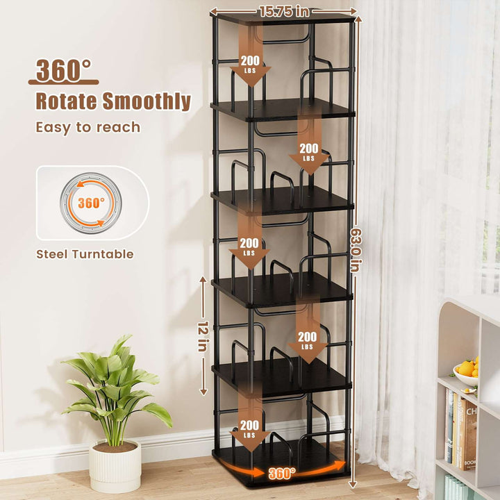 3–5 Tier Rotating Bookshelf Tower with 360° Spinning Display