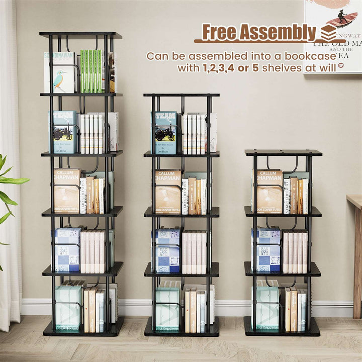 3–5 Tier Rotating Bookshelf Tower with 360° Spinning Display