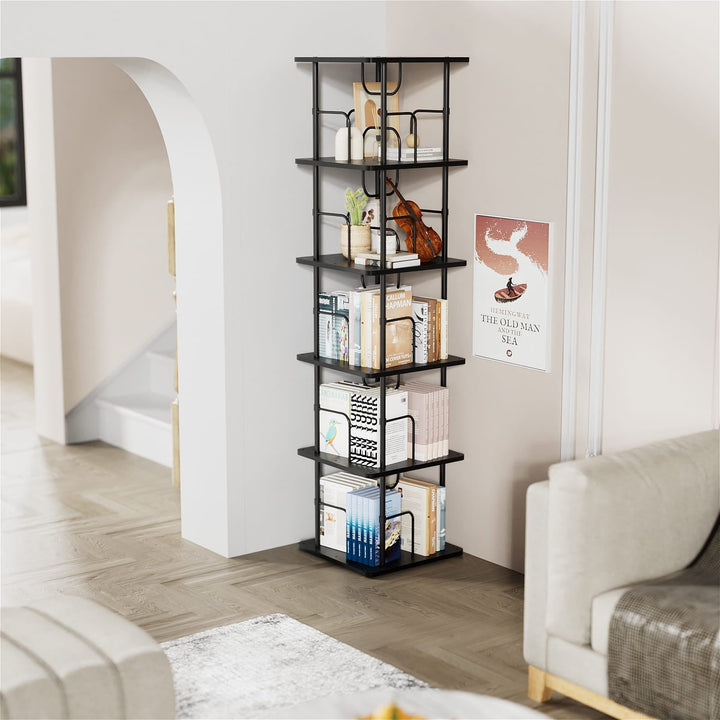 3–5 Tier Rotating Bookshelf Tower with 360° Spinning Display