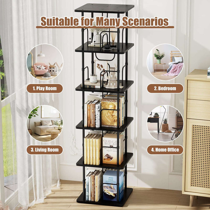 3–5 Tier Rotating Bookshelf Tower with 360° Spinning Display
