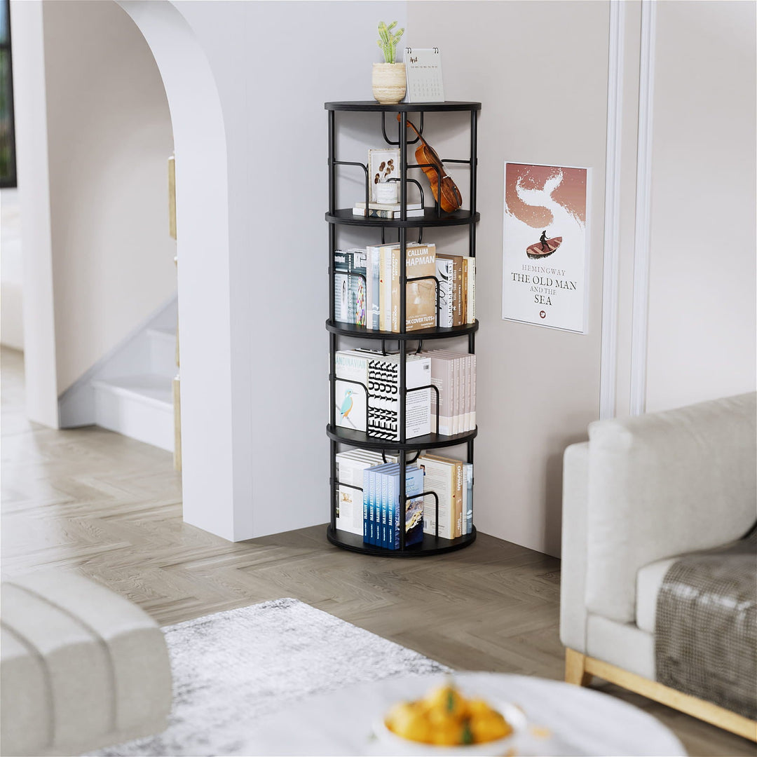 3–5 Tier Rotating Bookshelf Tower with 360° Spinning Display
