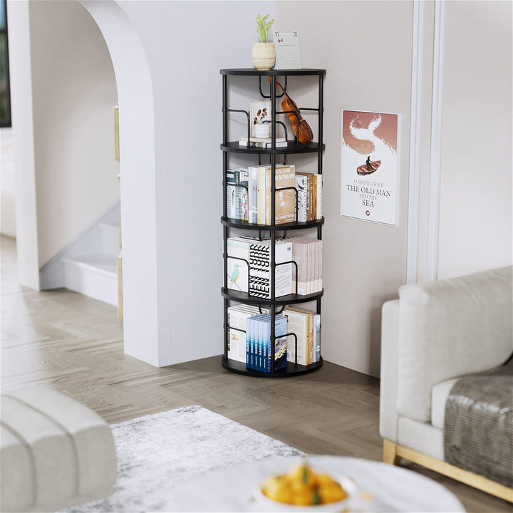 3–5 Tier Rotating Bookshelf Tower with 360° Spinning Display