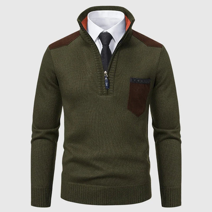 Men's half-zip sweater with front pocket, casual styling