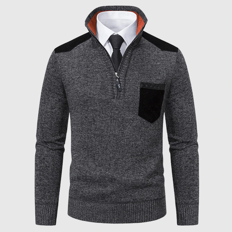 Men's pullover sweater back view showing clean seam construction
