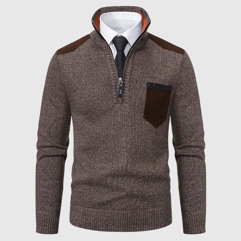 Men's half-zip sweater, side three-quarter view