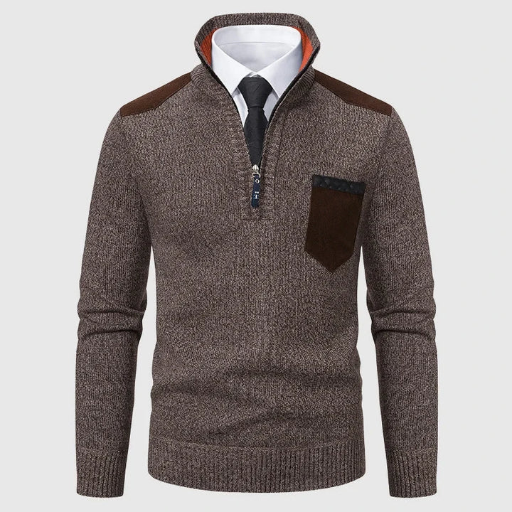 Men's half-zip sweater, side three-quarter view