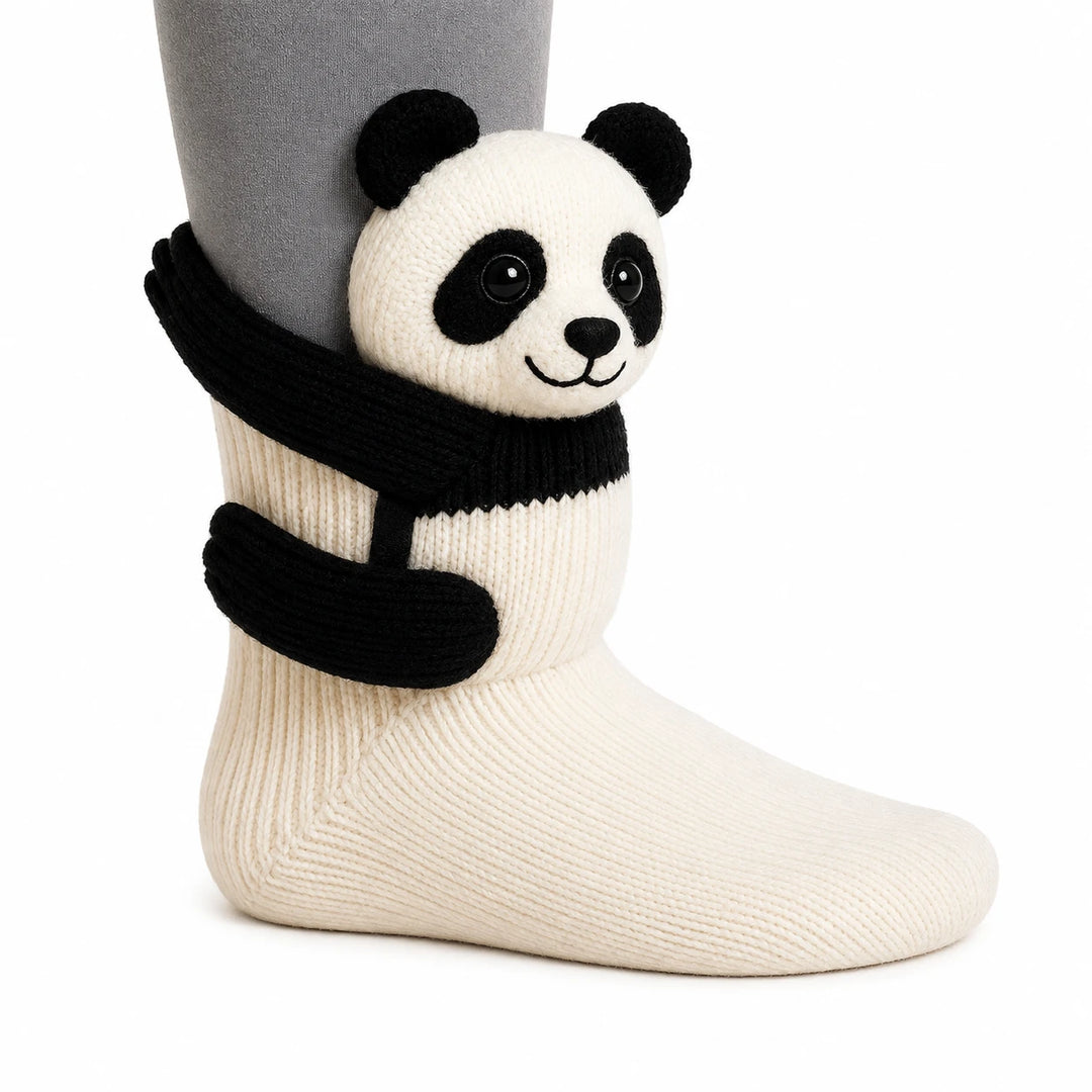 Brown ribbed crew sock with 3D sloth character at the ankle