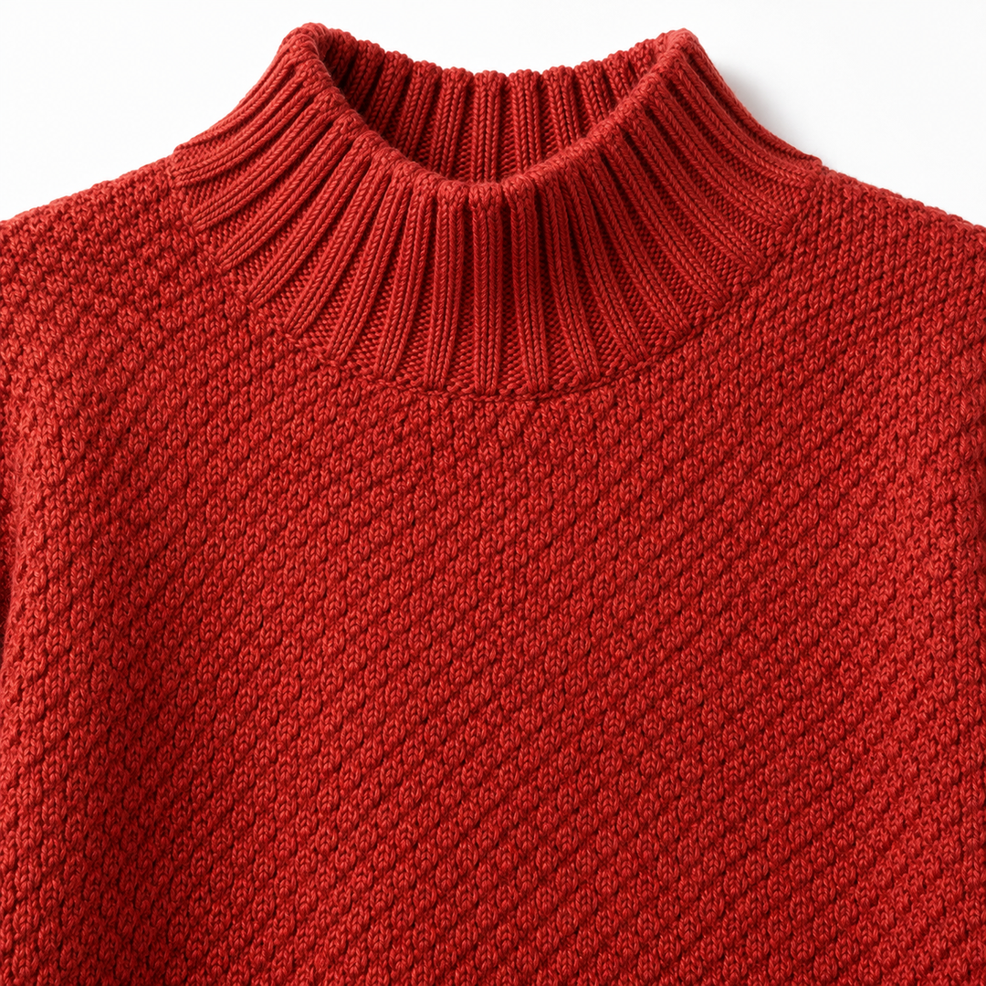Chunky knit pullover sweater with ribbed cuffs, back view