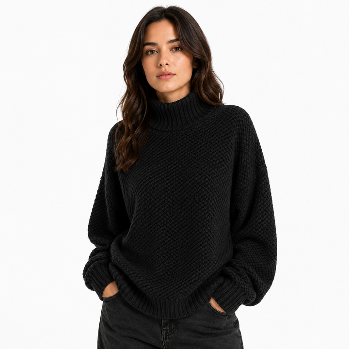 Oversized textured knit sweater, three-quarter view