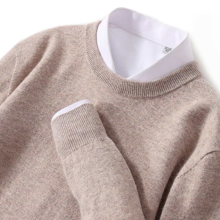 Men's ribbed V-neck pullover sweater in beige, smart casual styling