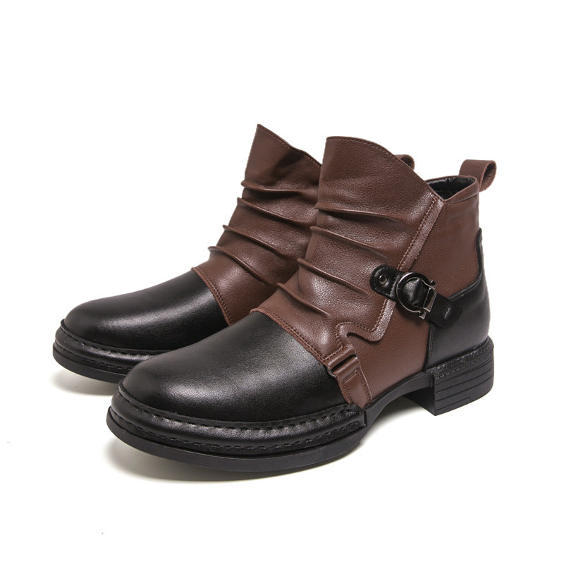 Men's ankle boots two-tone moto design zip closure side view