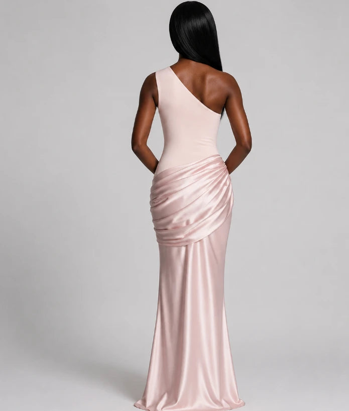 One-shoulder formal dress, full-length model view