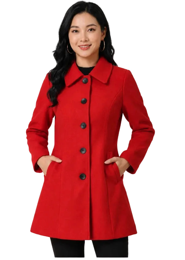 Detail view of pea coat button placket and notched collar