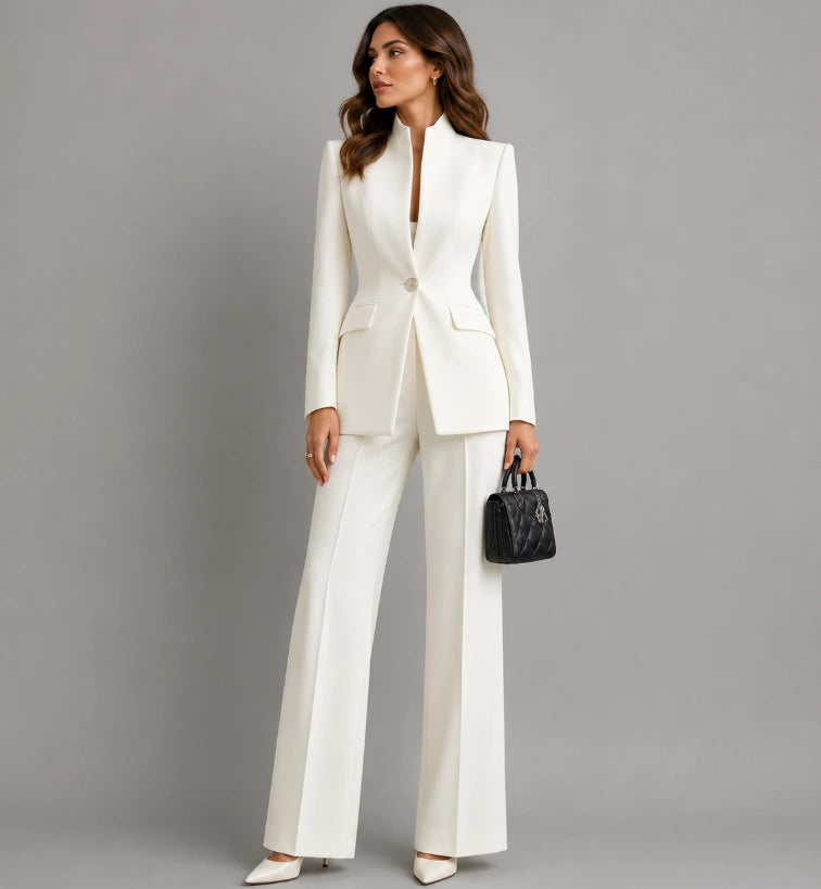 Women's tailored blazer and wide-leg trouser co-ord set, formal business style