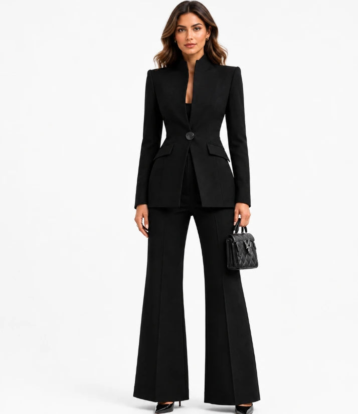 Women's tailored suit set in alternate colorway, wide-leg trousers and blazer