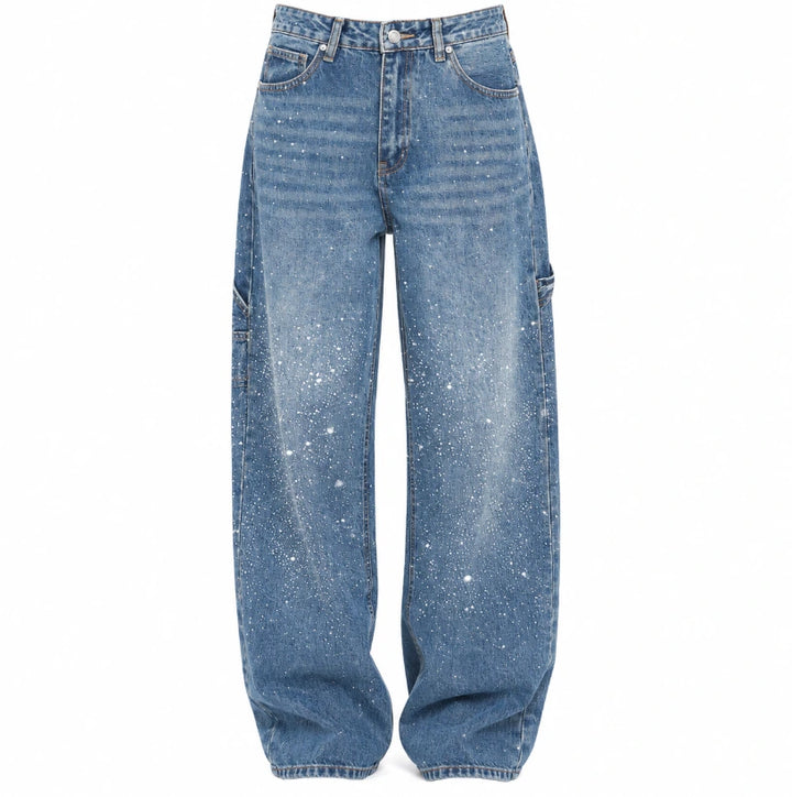 Women's rhinestone wide-leg jeans full length, front view