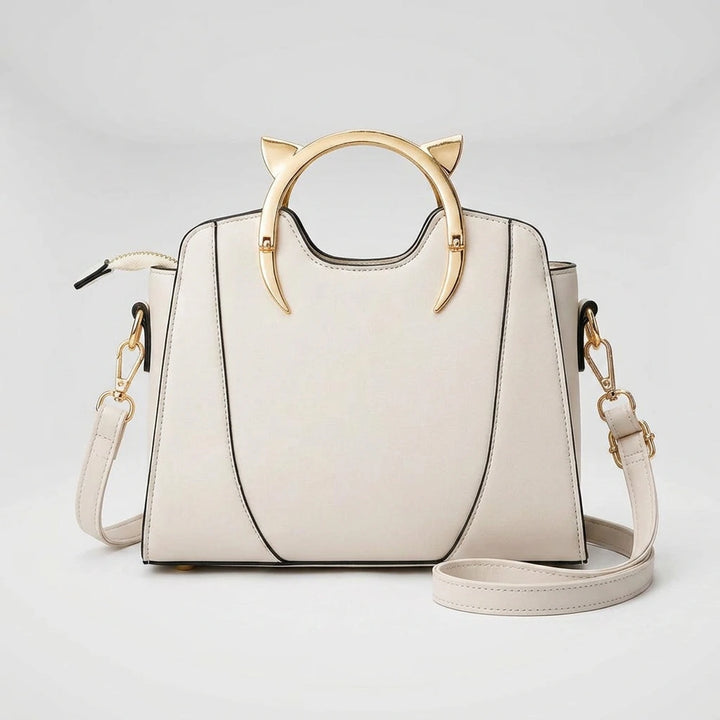 Black PU structured handbag back view — clean arch silhouette with zipper closure
