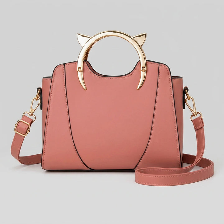 Back panel of black PU cat ear handbag — smooth faux leather finish